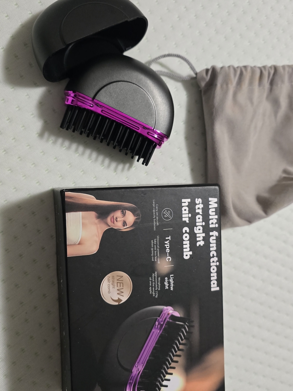 Multi-Functional Hair Straightening Comb - Black with Purple Accent